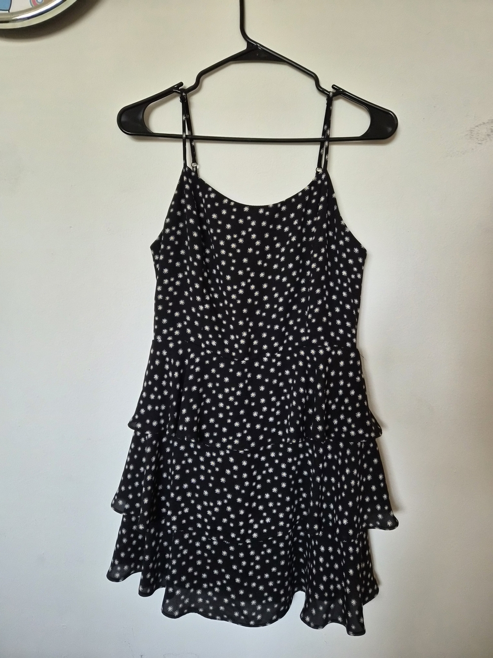 Black & White Star Print Tiered Slip Dress